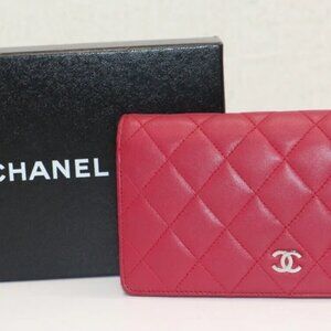 Chanel lambskin Quilted long wallet pink Leather Silver Hardware Ladies Women's